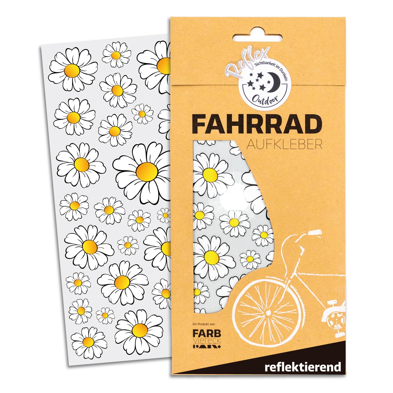 Orafol Farbviereck Reflektierende Gänseblümchen Fahrradaufkleber – wetterfeste Blumen Sticker