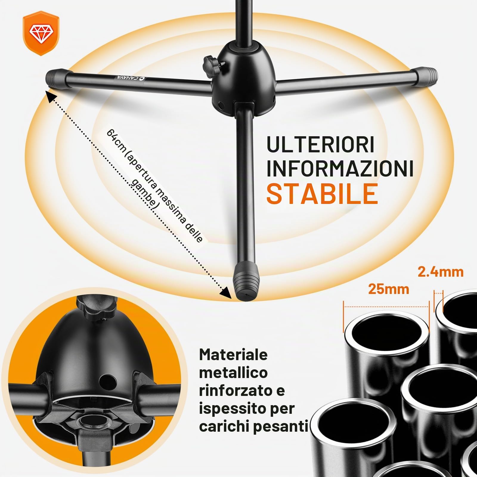 CAHAYA Supporto per Microfono Universale: Asta per Microfono Treppiede con 2 Diversi Clip Supporto per Microfono da Terra Altezza Regolabile per Concerti Videoconferenze Palchi Matrimoni CY0362