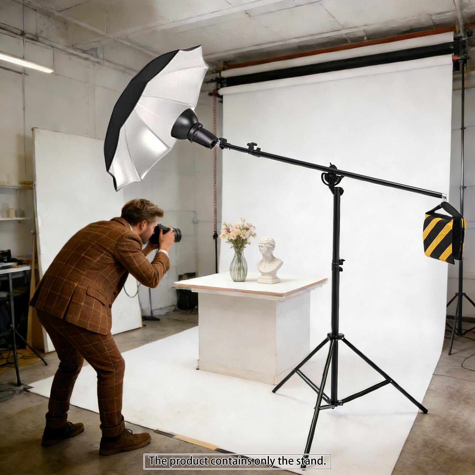 Statyw do podwójnego użytku z regulowanym ramieniem wysięgnikowym | Oświetlenie do fotografii produktów, zdjęć reklamowych, zdjęć studyjnych w studiach fotograficznych, wystawach i biurach