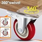 2 Roues de Roue de Inch 4 avec double frein à verrouillage, roulettes en plaques pivotantes, 360° Roues en polyuréthane à rouleaux lisses pour bancs de travail, meubles, chariot - Appui 600 Lbs