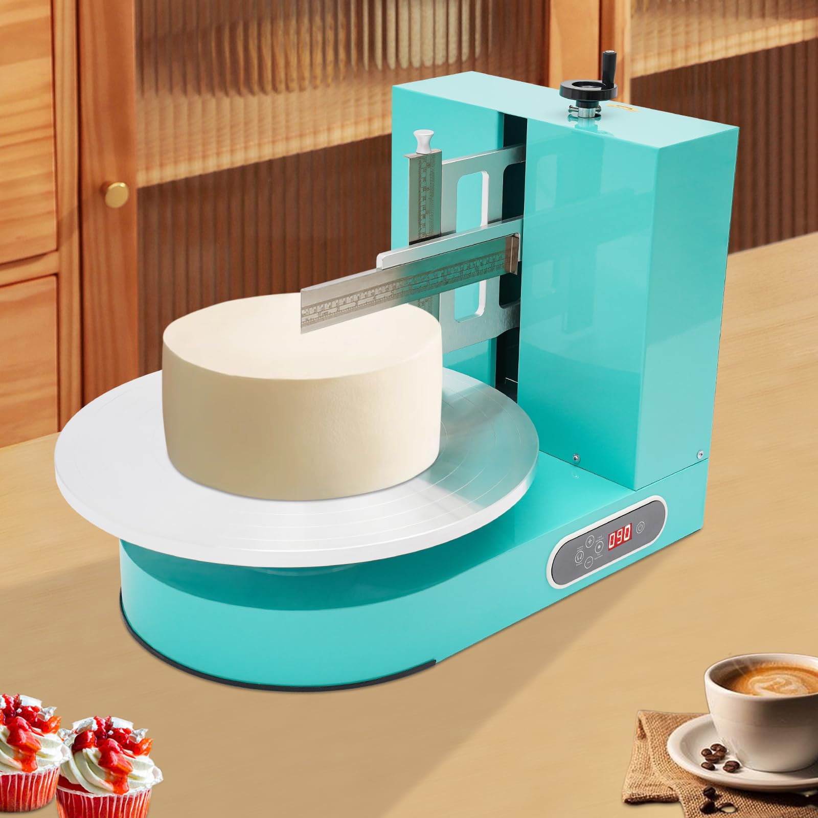 Unnsiapit Cake Decorating Machine, 200W Electric Cake Cream Spreading Coating Machine with Turntable and Adjustable Scraper, Cake Frosting Smoother, for 4-16in Cake, 0-320RPM (Green)