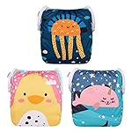 ALVABABY Large Cloth Swim Diaper 3pcs Baby/Toddler/Infant Snap Reusable Adjustable Swimming Diaper Baby Boy and Girl 3ZSWY28