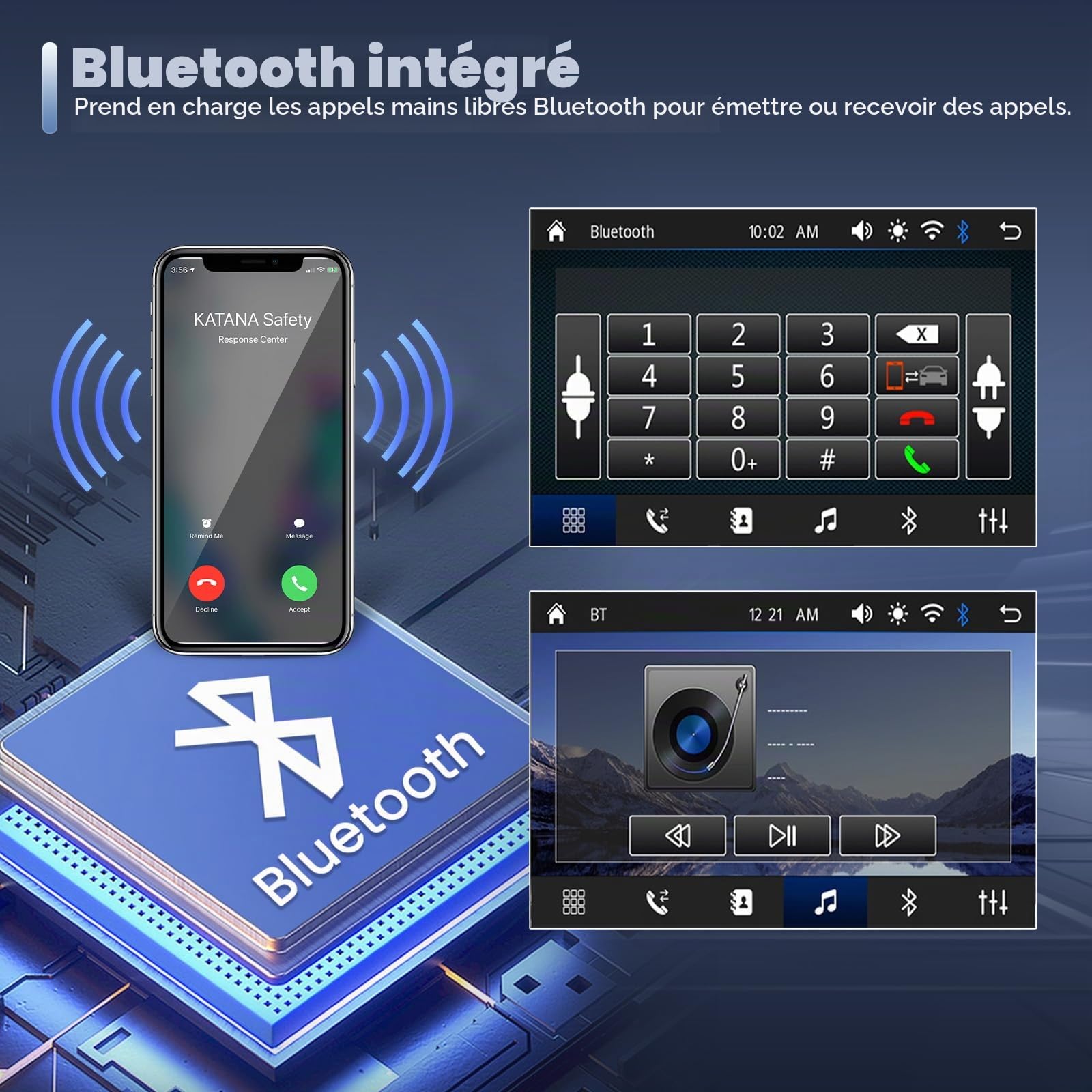 Inefala Autoradio Bluetooth 2 Din avec Voiture Android sans Fil 7 Pouces Écran Tactile Stéréo Voiture Prend en Charge Bluetooth Miroir Lien FM Radio 2 USB Type-C EQ AUX avec Caméra Arrière