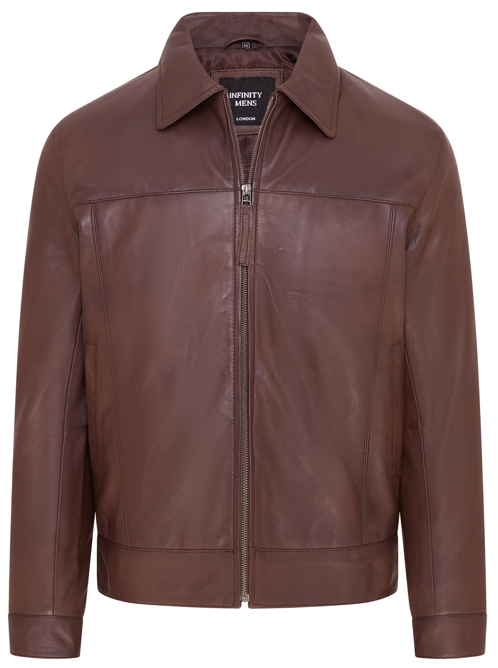 Infinity Leather Men's   Brown  Retro 100% Nappa Leather Harington Biker Jacket in Size L, BrandAlley