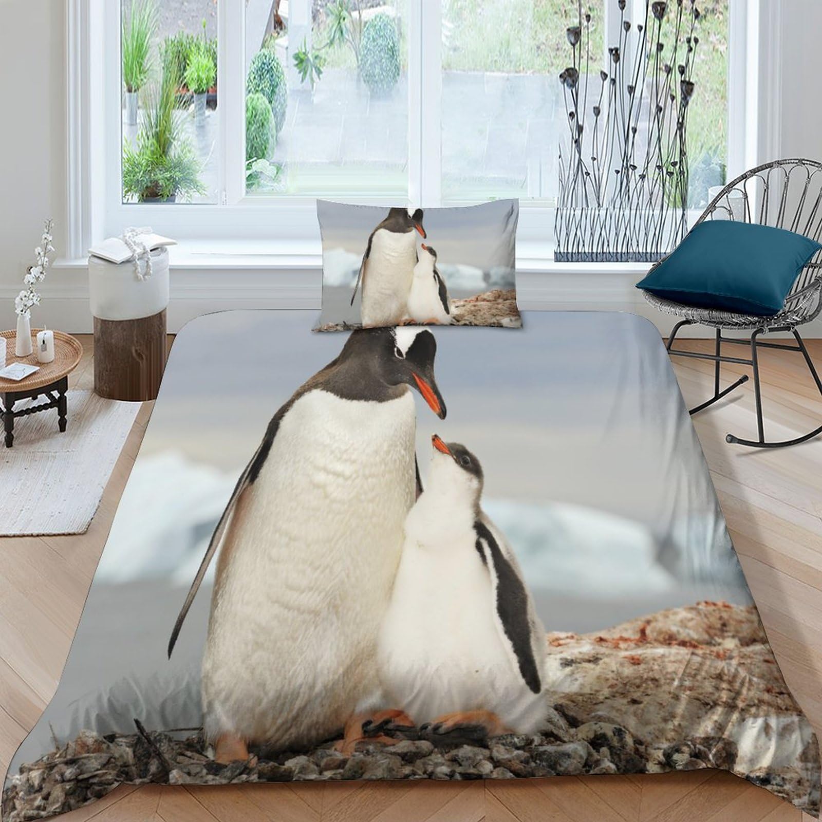 Ensemble housse de couette snow penguin avec taie d'oreiller en microfibre