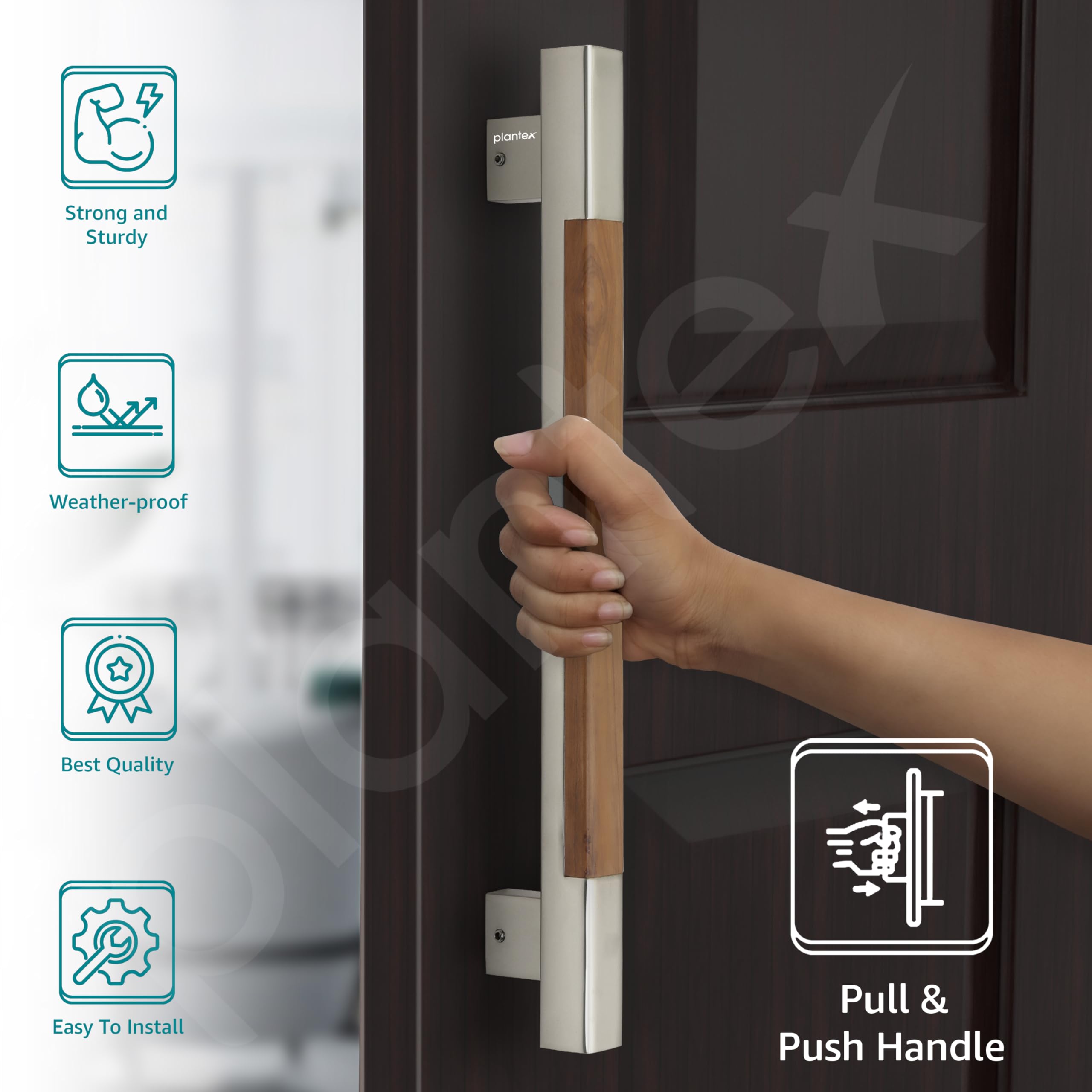 Plantex Satin & Wood Main Door Handle - Durable & Stylish -2