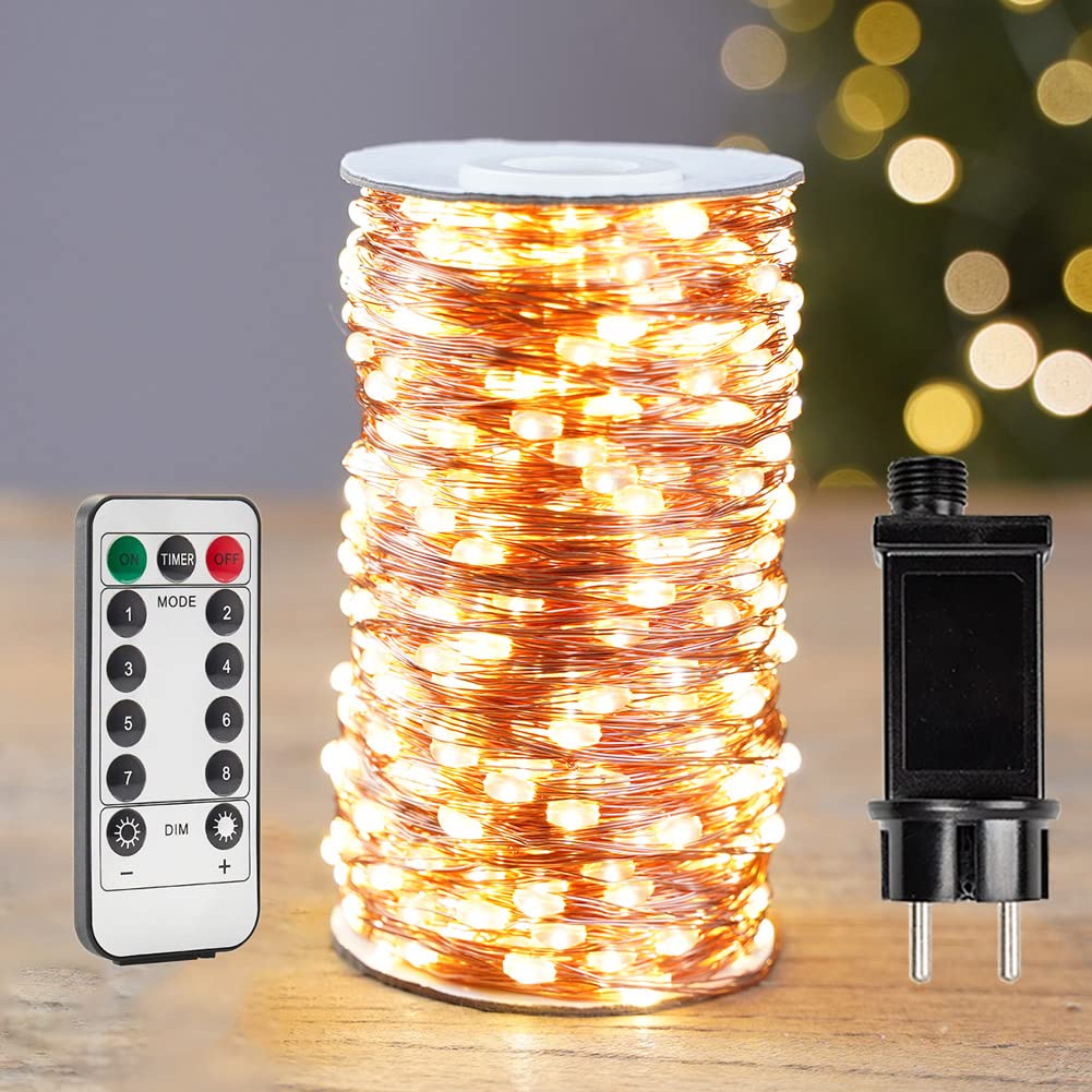 60m Catena di Luci Esterni: Filo di rame impermeabile con 600 LED ad alta luminosità. Perfetta per giardini, verande, patio, decorazioni natalizie e feste di matrimonio.