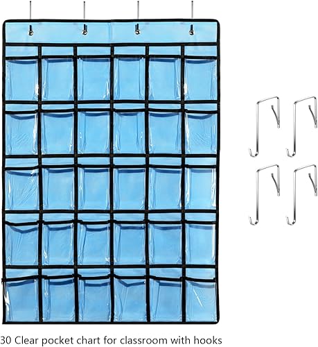 Miniatura 4 de KEEPJOY - Tabla de bolsillo de aula para soporte de calculadora de teléfono celular, 30 gráficos de bolsillo para aula, 33.5 x 24.5 pulgadas,