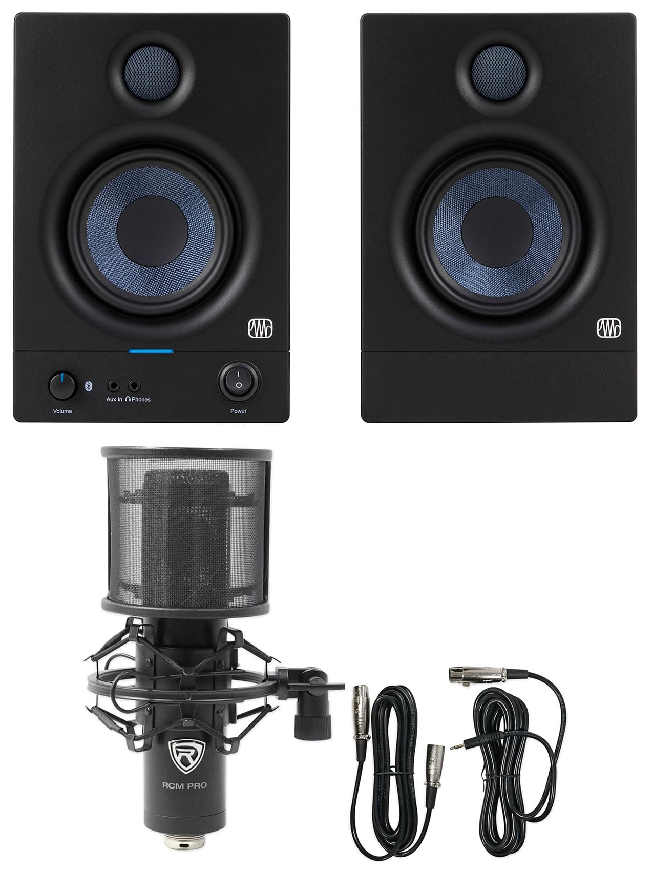 Bundle: (1) Pair Presonus Eris 4.5BT 2nd Gen 4.5" Studio Monitors Speakers w/Bluetooth Bu…
