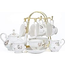 CHENP.HMC Porcelain Ceramic 22-Piece Tea Set, Teapot and Cup Set, 30.7 Ounces, for 6, Gift Sets, Tea or Coffee Lovers, Wedding, Birthday