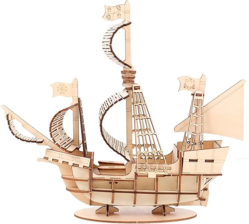 Miniatura 1 de Puzzle de madera barco de madera 1 juego 3D modelo barco pirata kit mecánico DIY juegos de manualidades juguete vintage madera embarcación modelo