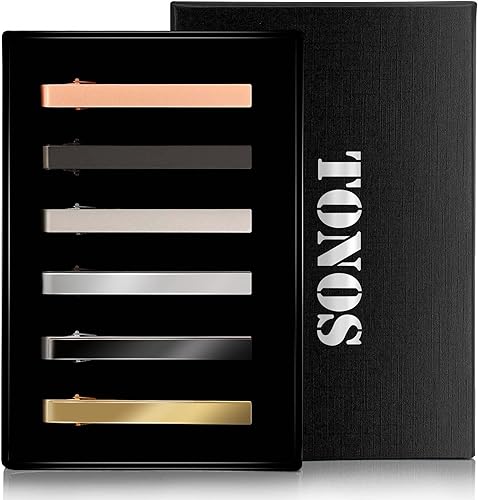 Tie Clips for Men 6 PCs And Cufflink Set - Elegant Metal Necktie Tie Bar Pinch Clasp for Wedding Anniversary Business Meeting and Daily Life