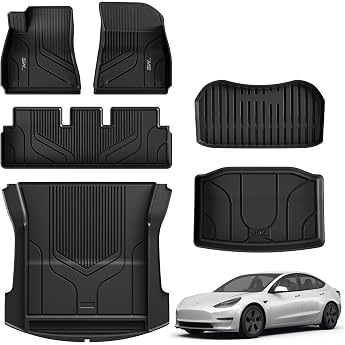 3W Floor Mats & Boot Liner for Tesla Model 3 2021-2023 Pack of 6