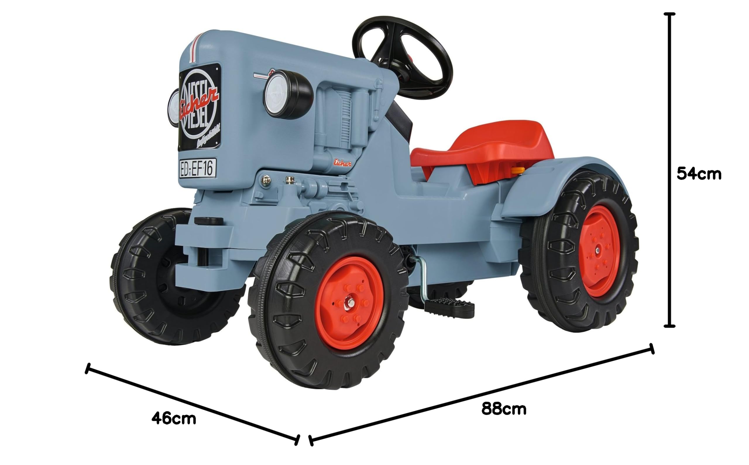 BIG Traktor Eicher Diesel ED 16 – traktor z 3-stopniową regulacją siedziska, pojazd dziecięcy z precyzyjnym napędem łańcuchowym, pojazd z pedałem dla dzieci od 3 lat