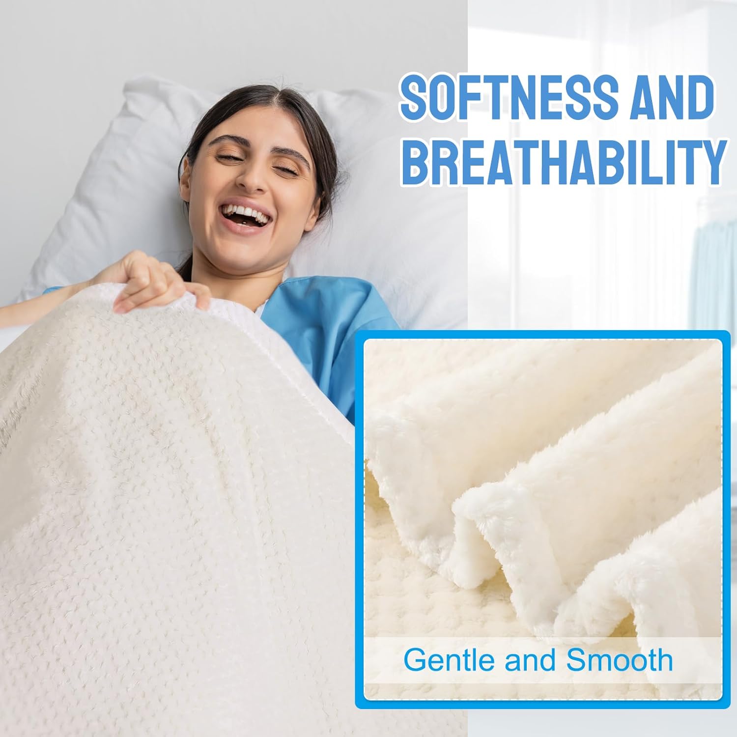 4 Pcs Hospital Bed Sheets Set, Soft Knitted Standard Sheets Quality, Include Fitted Coverlet, Quilt Cover, Pillow Case and Blanket (White)