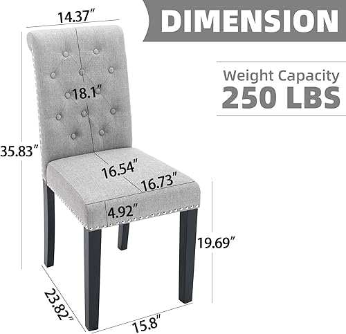 Miniatura 3 de Westice Juego de 4 Sillas de Comedor Tapizadas en Tela Sillas de Cocina Silla Lateral de Comedor con Ribete de Tachuelas y Patas de Madera de Caucho