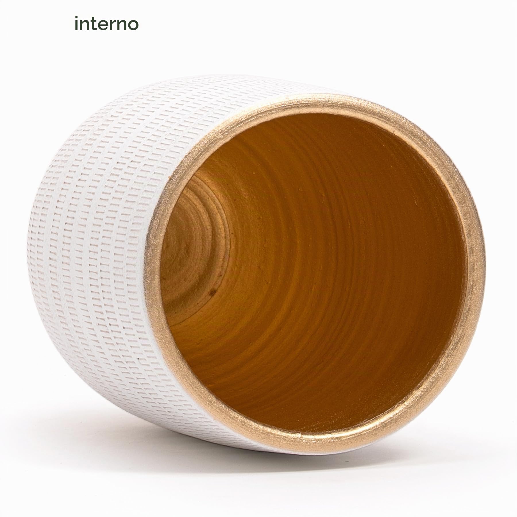Grande e Elegante VASO in Terracotta, | Decorato con Interni Dorati | D.19 cm – H.30 cm | Vaso Decorativo Moderno per Piante, Fiori, Piante grasse, Sansevieria | da Interno o Esterno. (D.19 - H.30 cm)