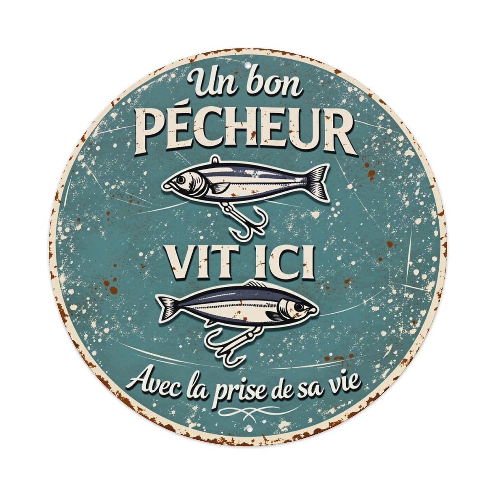 Wmlzdnwr Vintage Fishing Fish Hook Sign Art Design Round Tin Sign,Retro Wall Art,Metal Poster For Home, Bar, Garage, Cafe, Rustic Indoor & Outdoor Decor, 8X8 Inches