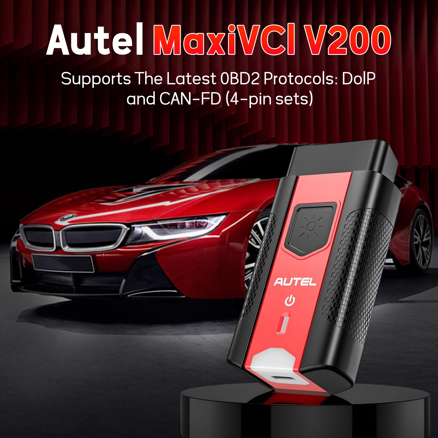 Autel MaxiVCI VCI200 OBDII Connector, Bluetooth Vehicle Communication Interface Comprehensive Diagnosis DoIP CAN FD Work with BT508 BT608 BT609 ITS600 KM100 MS906Pro MS906Pro-TS MK906SPRO MK906 Pro-TS