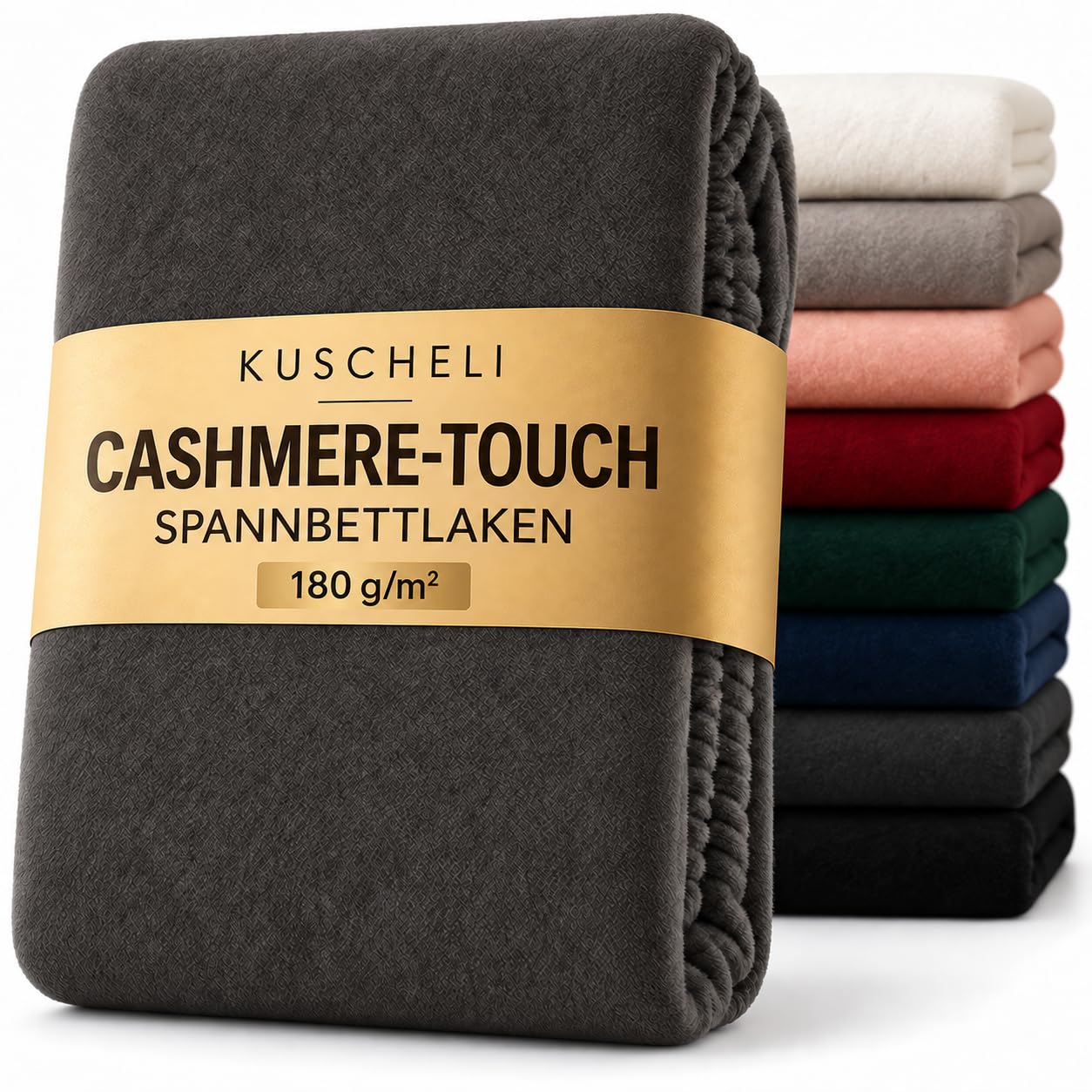 Kuscheli® - warme Spannbettlaken aus Cashmere-Touch Stoff - Verschiedene Größen und Farben - Bettlaken Jersey Fleece Biber Spannbetttuch Laken, Farbe:Grau, Größe:90-100 x 200 cm
