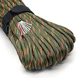 Corda de paraquedas Survival Paracord PSKOOK 100 pés Fire Starter Corda de paraquedas 7 fios Nylon com Tinder Vermelho Linha de pesca PE Fio de algodão para cordões ao ar livre, pulseiras, envoltórios