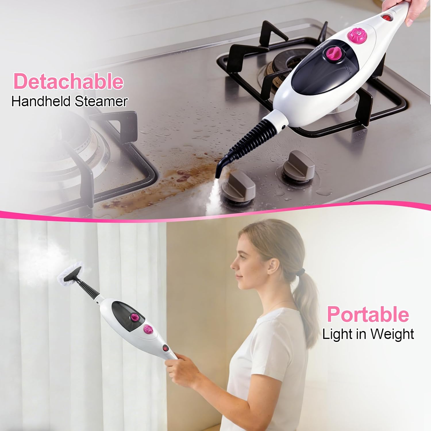 12-in-1 Steam Mop Cleaner, 15-Sec Fast Heat-Up, 1200W Floor Steamer with Double-Sided Pads, Removes 99.99% Stubborn Stains for Hardwood Floors, Marble, Clothes, Windows, Tiles, White