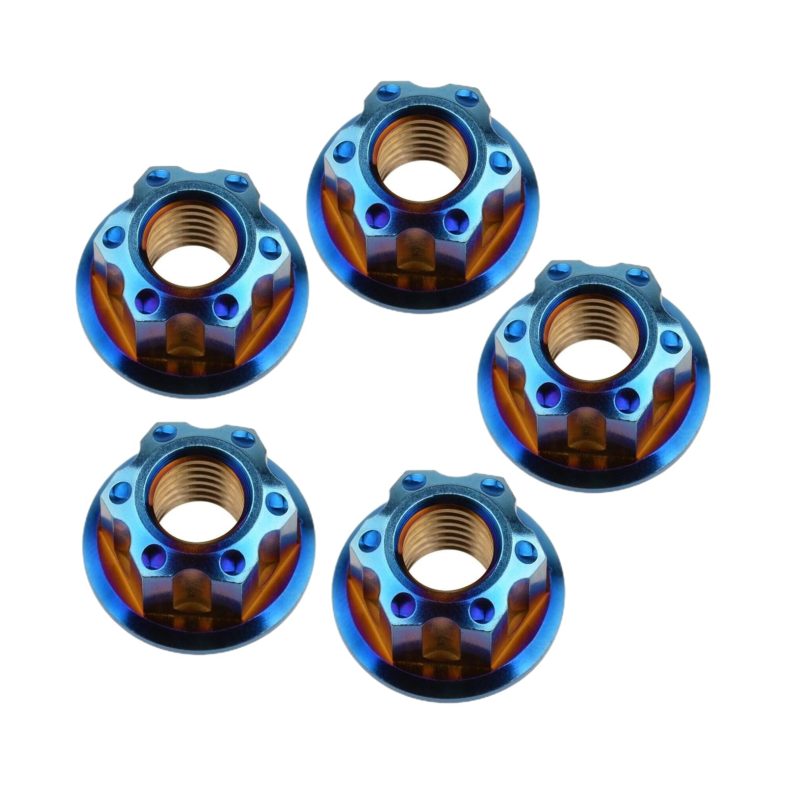 Écrous à Bride Hexagonale en Titane Ti M6 M8 M10 M12 M14 M16, 5 pièces, Accessoires de Frein pour Moto et Vélo, Bleu brûlé, M14 1,5mm