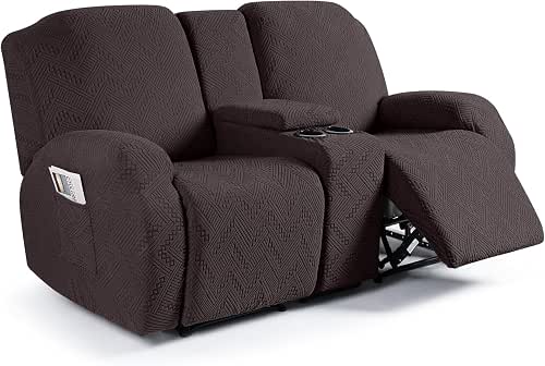 Ruaozz Stretch Loveseat Recliner Cover with Console, Chocolate