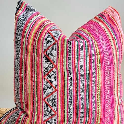 Bohemian Embroidered Throw Pillow Cover, Colorful Geometric Striped Decorative Cushion