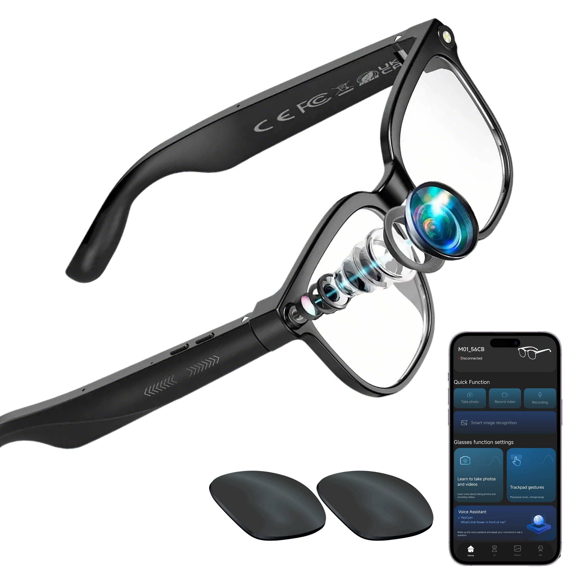 AI Smart Glasses with Camera 1080P HD Video Audio Real-Time Translation ChatGPT Assistant Bluetooth Smart Sunglasses with Noise