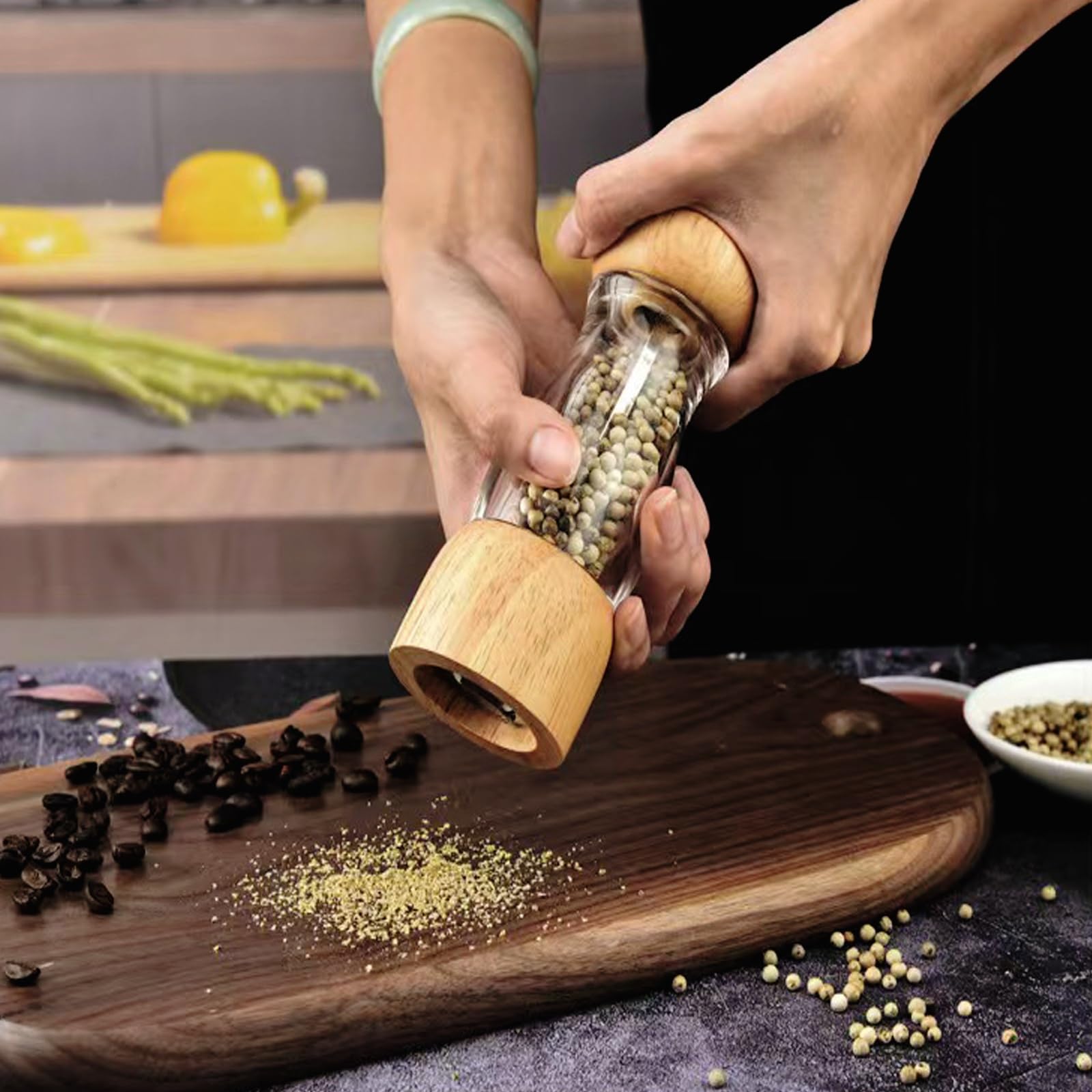 Pepper Mill - Juego de molinillo de pimienta de madera manual negro tostado clásico, mango de aleación de zinc, grosor ajustable, estilo retro, juego de molino de sal y pimienta de madera (6 pulgadas 3
