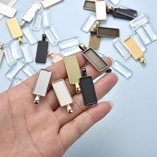 Miniatura 3 de OBSEDE 50 piezas de pegamento en la bandeja colgante rectangular de cristal de cúpula de cristal kits para hacer joyas, collares, aretes, Scrabble,