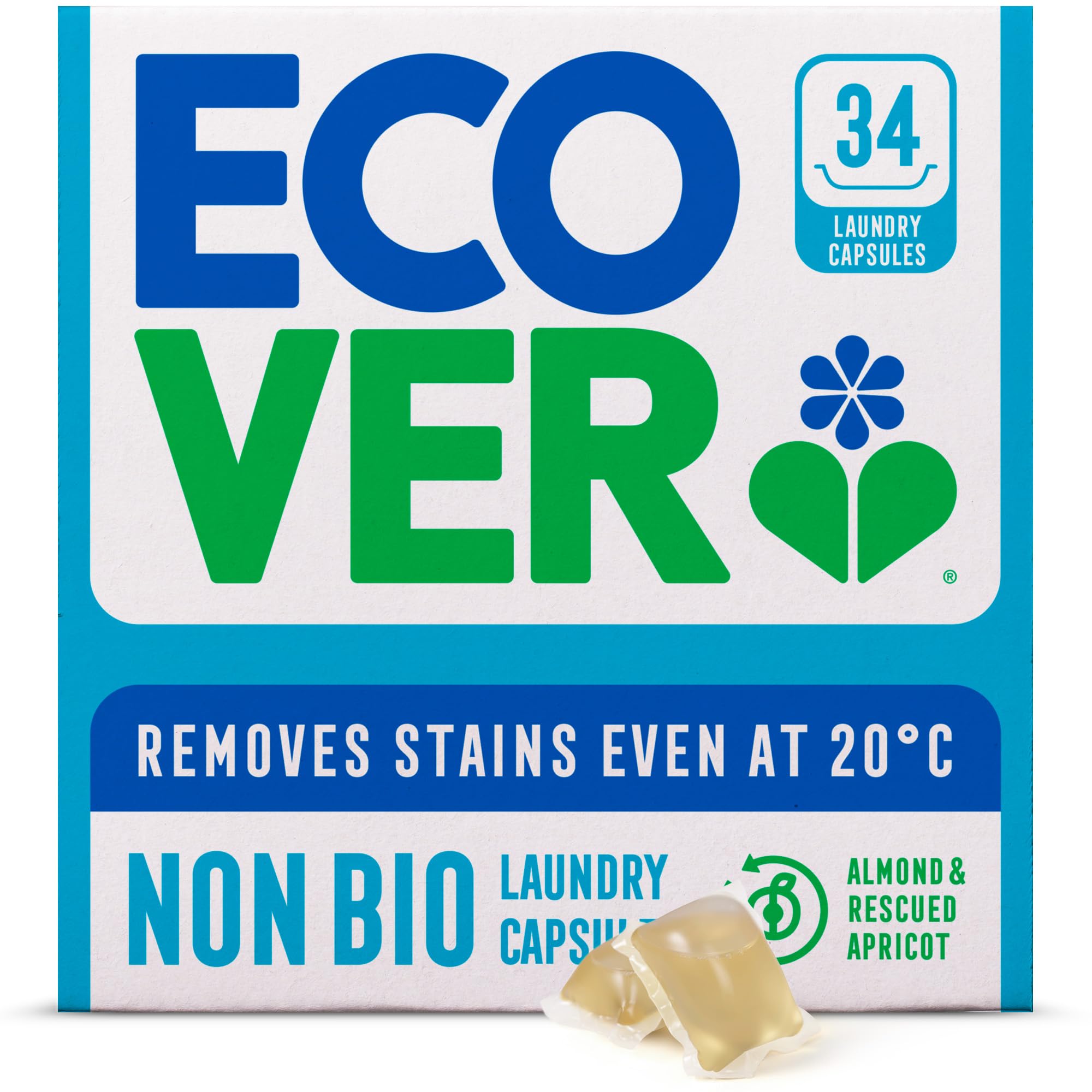 Ecover Non-Bio Laundry Capsules x34, Almond & Rescued Apricot