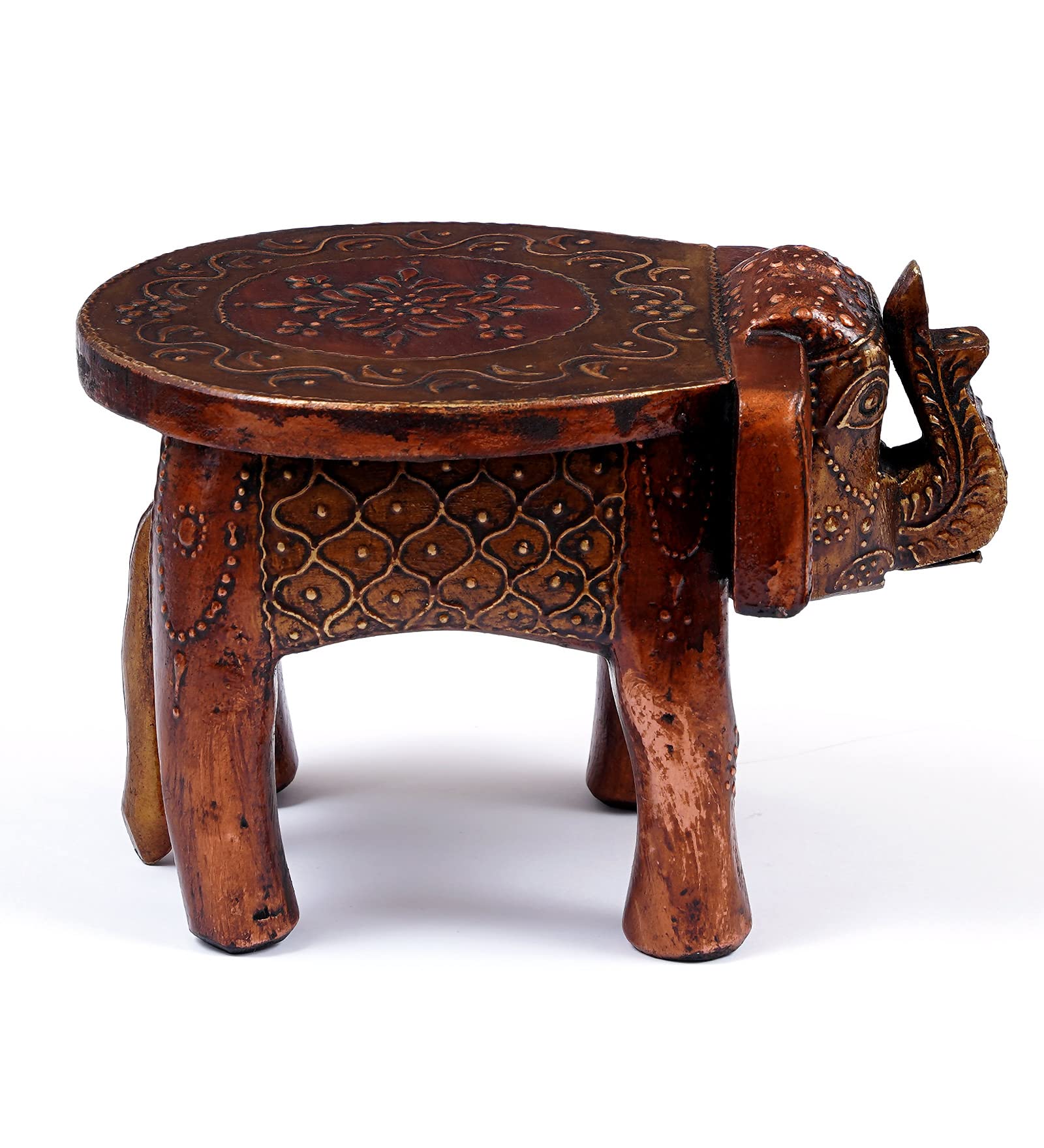 Handpainted Wooden Elephant Stool - Copper Finish -4 Handpainted Wooden Elephant Stool - Copper Finish -4