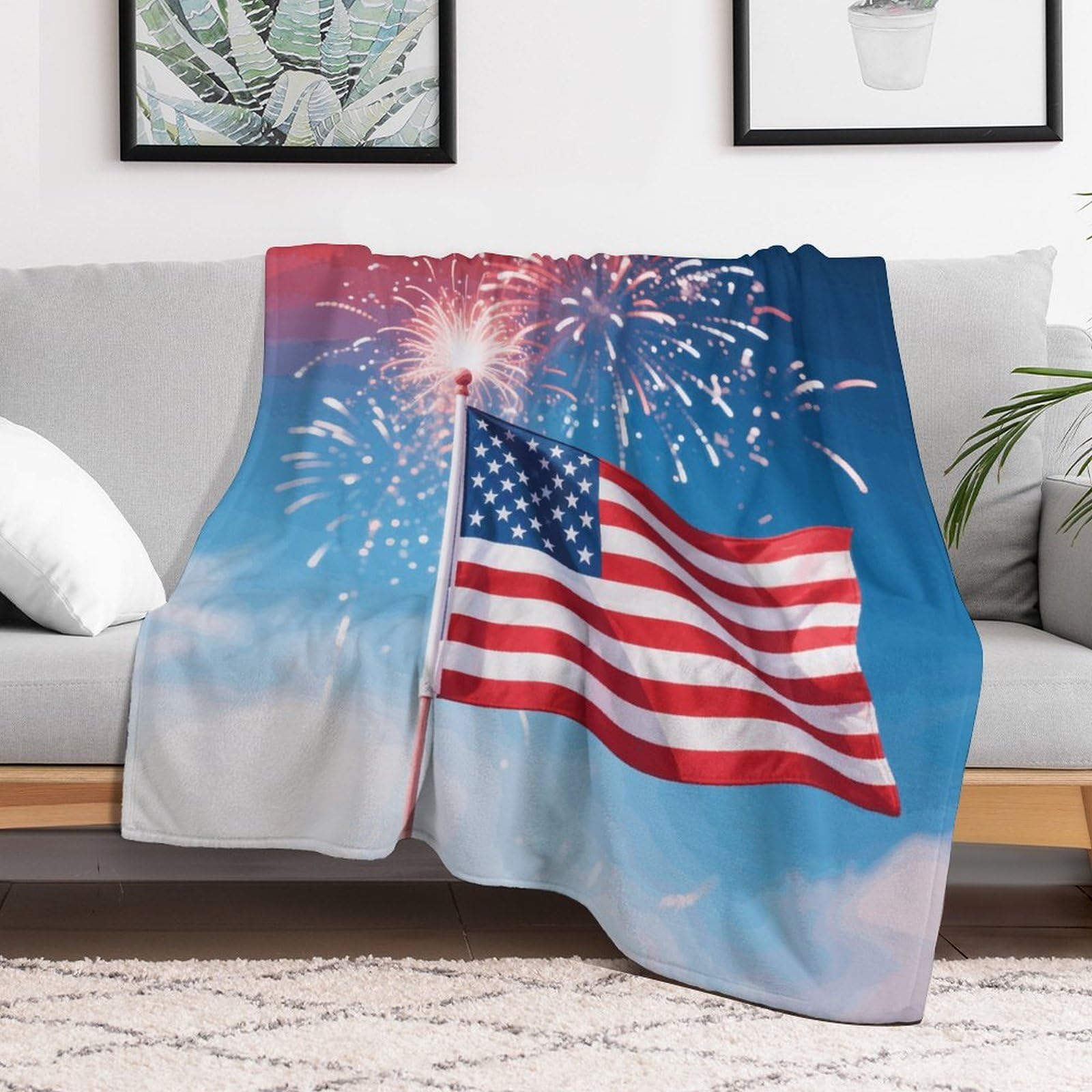 Custom Fireworks Blanket Lightweight Flannel Fleece Throw for Couch Sofa Bed Luxury Soft Cozy Plush Lap Bedtime Blanket for All Seasons Bedroom Home Decor Gifts 30x40