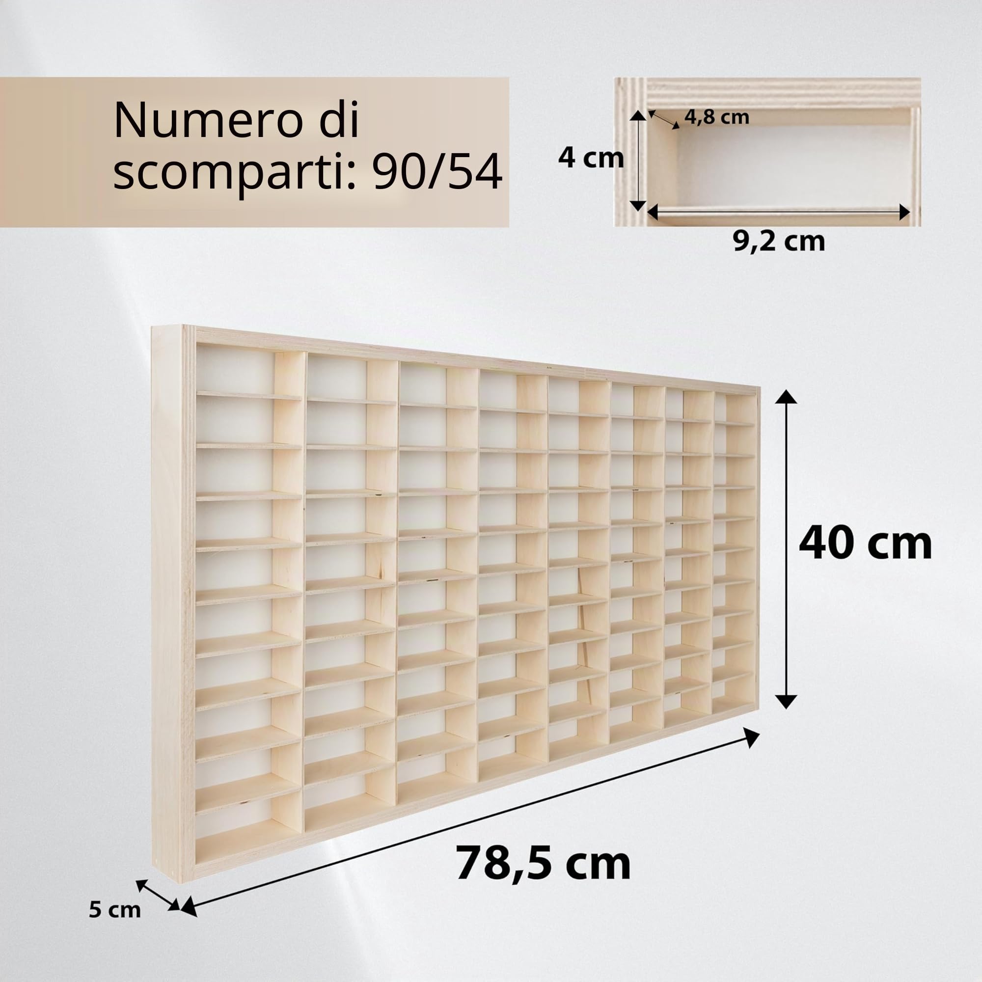 KRUZZEL - Scaffale in legno per auto giocattolo 80 scomparti – Mensola da parete per cameretta dei bambini – Impilabile e personalizzabile – Vetrina da collezione in legno – Cassetta in legno per la