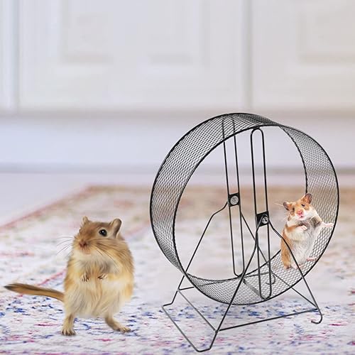 Miniatura 5 de Accesorios de ejercicio, rueda silenciosa para hámster, de malla de alambre, rueda de jerbo con soporte de hierro, rueda silenciosa para correr,