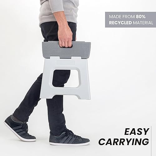 Miniatura 7 de Vigar Taburete plegable compacto, 9 pulgadas, ligero, capacidad de 330 libras, antideslizante, color gris