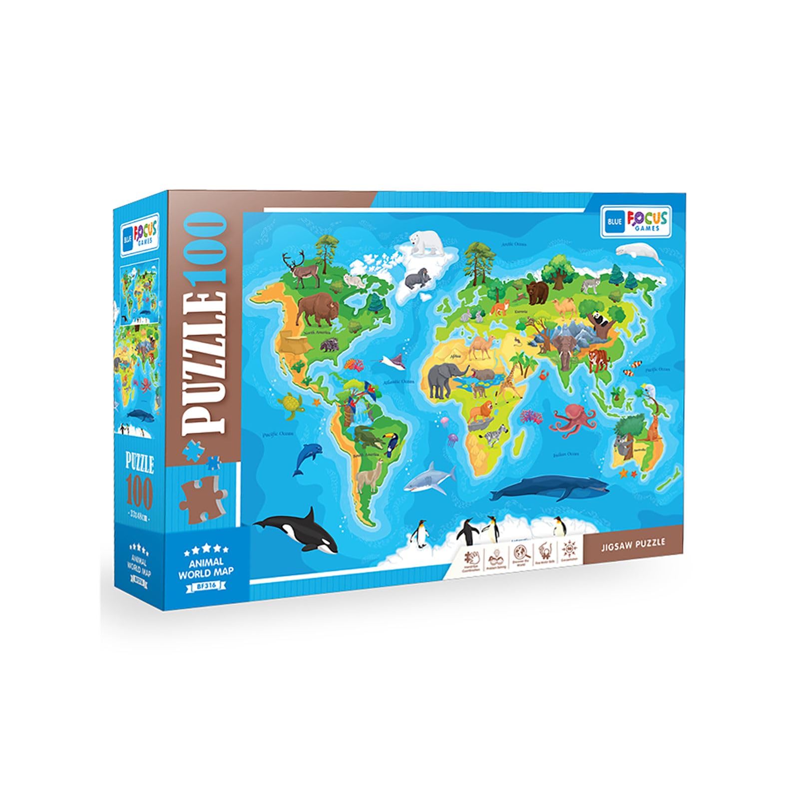 Blue Focus 100 PARÇA - ANIMAL WORLD MAP (HAYVAN DÜNYA HARİTASI)