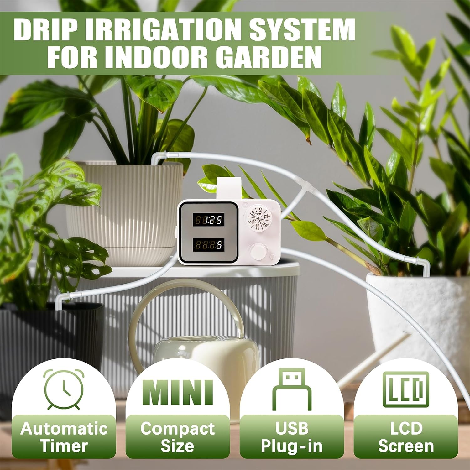 Indoor Plant Watering System,Automatic Plant Waterer, Drip Irrigation Kits Vacation Plant Watering Devices, Automatic Watering System for Potted Plants with15 Potted Watering Timer