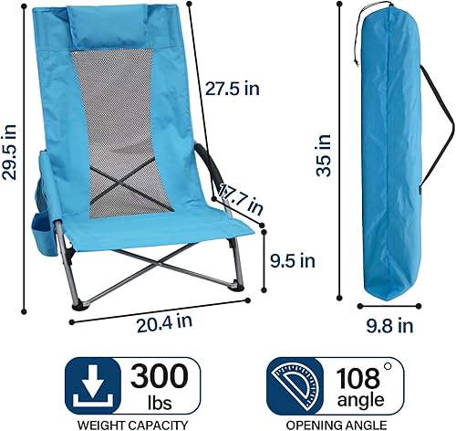 Miniatura 3 de ptlsy Sillas de playa para adultos, paquete de 2, sillas de playa plegables con respaldo alto, ligeras y portátiles para exteriores, playa,