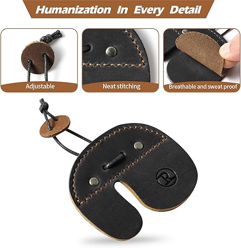 Miniatura 11 de Ringsun Lengüetas de cuero con arco para dedos, hecho a mano, para equipo de práctica de tiro, pestaña de dedos de arco recurvo Derecha