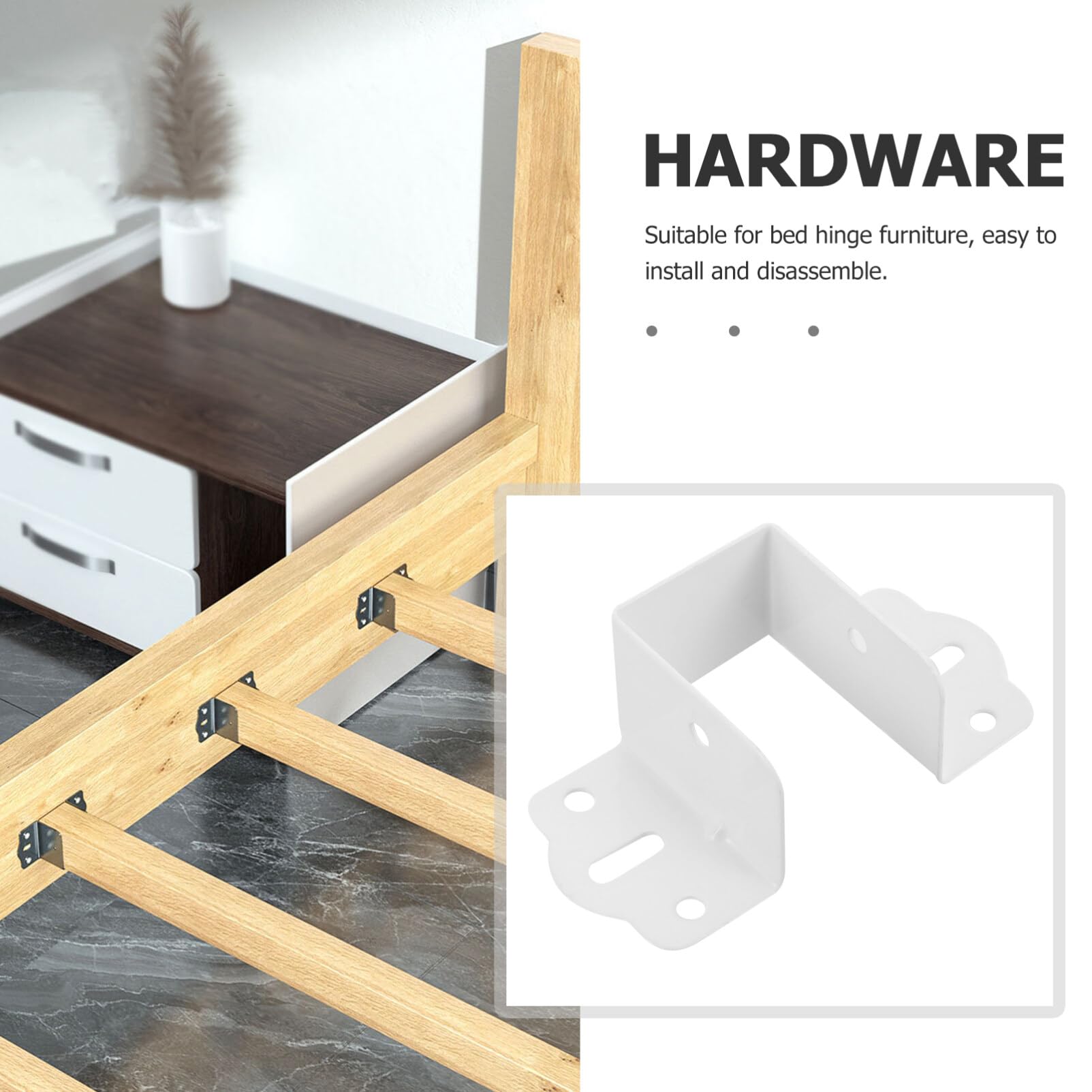 ARTIBETTER 4Pcs Metal Bed Frame Bed Post Bracket Metal Bed Rail Hooks Bed Hinge Accessory White