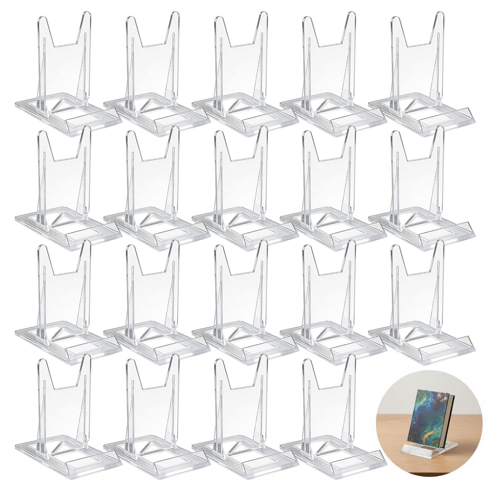 Acryl-Staffelei, 11,4 x 10,9 x 6,4 cm, verstellbarer transparenter Buchständer, Sammlerständer für Comicbücher und Visitenkarten, 20 Stück