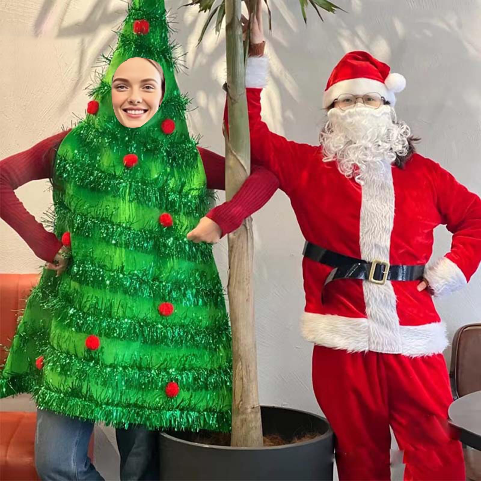 Lshyuehao Christmas Tree Costume Elf Costume Dress Adult Green Tree Cosplay Costumes Christmas Tree Hooded Dress (B-Green, One Size) - Image 4