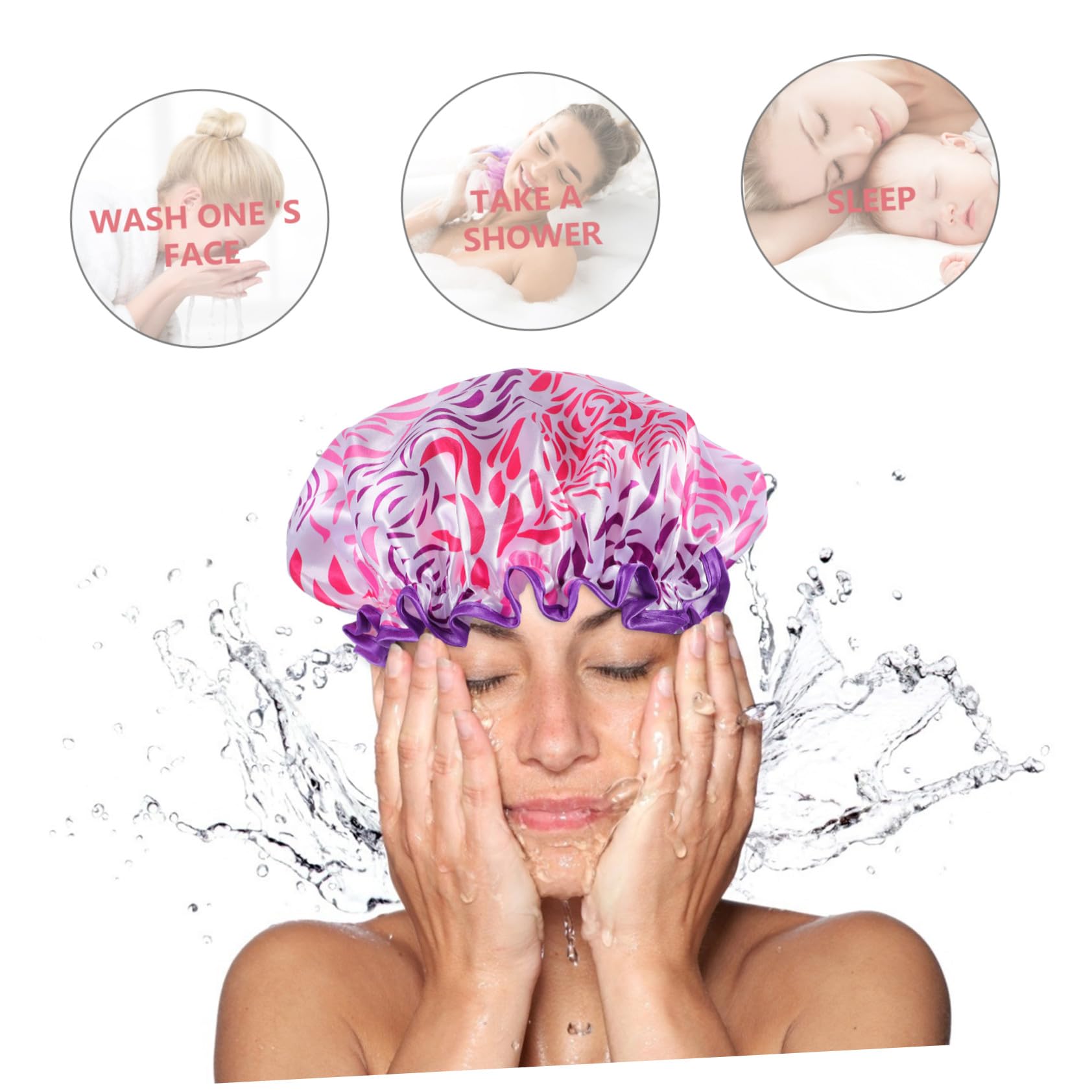Bonnet de Réutilisable Satin Double Couche Grand Bonnet Bain Femme Cheveux Longs Imperméable Élastique Décoratif pour Soins Capillaires