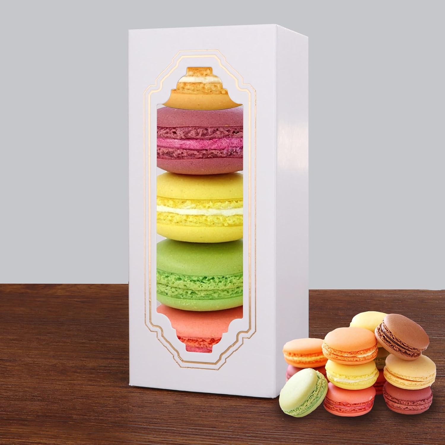 Macaron Boxes for 5 to 6, 50 Pack White Macarons Packaging Boxes with Clear Display Window Bakery Boxes or Container for Muffins, Macarons, Donut Mini Cupcakes Cookies