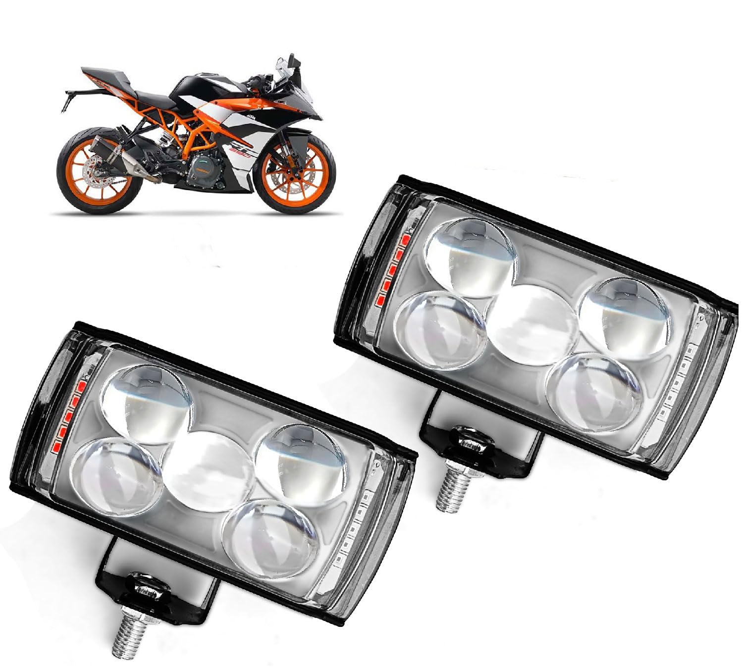 Auto Pearl 5EYE LED Lens Fog Flashing Light, White, Yellow & Blue-Red Amber Auxiliary Projector Spot Lights compatible with RC 390 (Pack of 2)