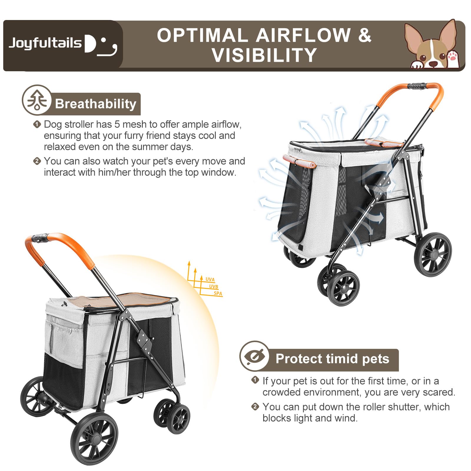 Hundebuggy Hundewagen Klappbar bis 30KG, Hundetrolley Faltbar mit Rahmen aus Aluminiumlegierung, Katzenwagen für kleine und mittelgroße Hunde mit Seitentaschen, Grau