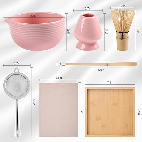 Miniatura 3 de Kit de Ceremony Matcha  Batidor tradicional de bambú (Chasen) Scoop (Chashaku) Chawan Bowl con boquilla de vertido, soporte para batidor, bandeja de